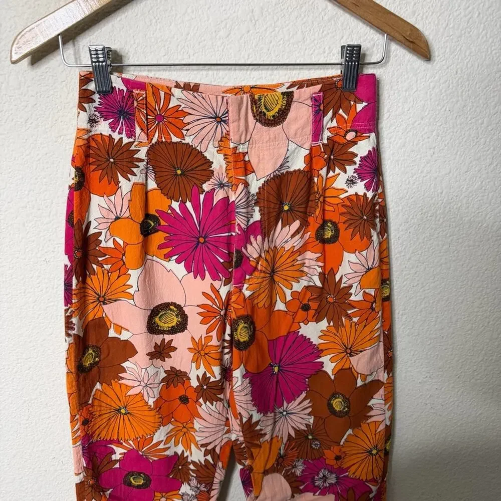 Free People Tessa Tapered‎ Trousers Orange Floral Womens Pants Size 0